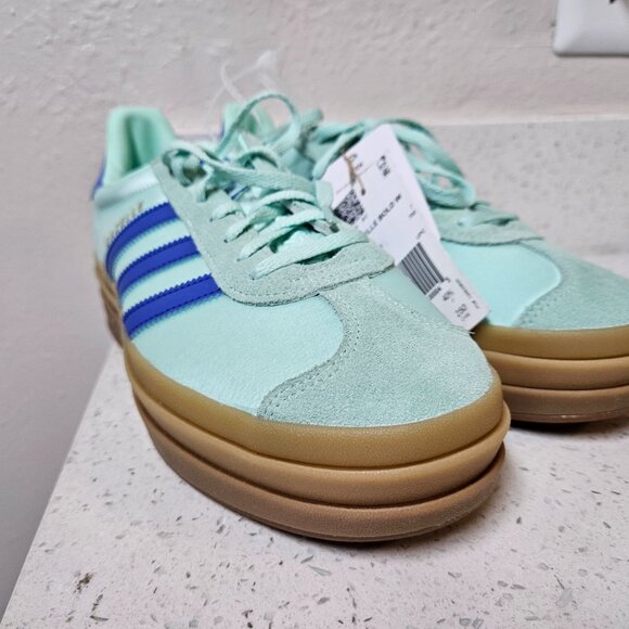Size 8.5 - Adidas Gazelle Bold Platform Clear Mint Lucid Blue Satin W - Picture 11 of 14